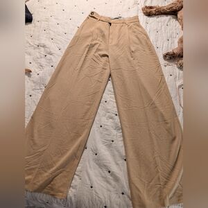 Zara Beige Wide-Leg Women's Pants